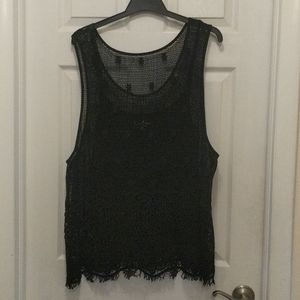 Black cotton lace tank top with cami